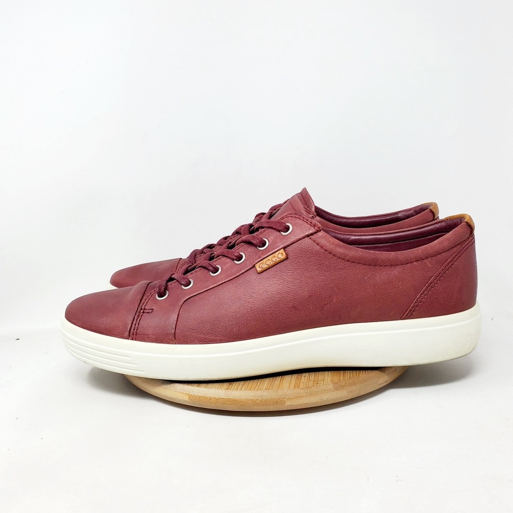 ECCO Soft 7 Shoes Mens 47 Dark Red Leather Lace Up Sneaker Casual Office